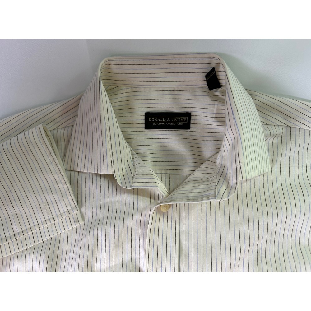 Donald J. Trump Striped‎ Dress Shirt Non-Iron French Cuffs Regular Fit 16 34/35